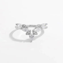 Sterling silver ring with leaf shape and inlaid zircon stones