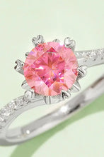 Sterling silver ring with pink 1 carat moissanite heart gem and pavé diamonds in matching box