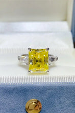 Yellow 1 carat moissanite sterling silver ring with cushion gemstone and side stones
