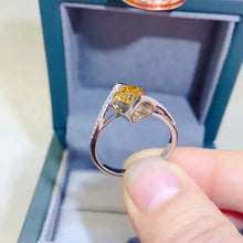 18k gold sterling silver ring with yellow carat moissanite and pavé diamonds