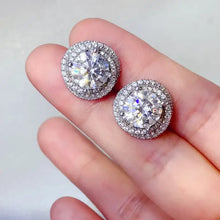 Sterling silver round carat moissanite halo stud earrings with CZ accents
