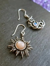 Sterling silver sun dangle earrings with moonstone alloy moon accents