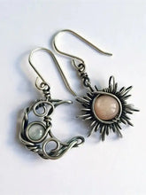 Sterling silver sun dangle earrings with alloy moon accents and gemstones