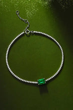 Sterling silver diamond tennis necklace with lab-grown emerald accent