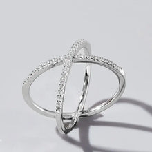 Sterling silver X shaped ring with pave inlaid zircon