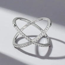 Sterling silver X-shaped ring with pave inlaid zircon