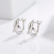 Sterling silver zircon dolphin hoop earrings with clear gems