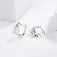 Sterling silver zircon dolphin hoop earrings with diamond accents