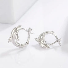 Sterling silver zircon dolphin hoop earrings with diamond accents