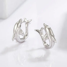 Sterling silver zircon dolphin hoop earrings with sleek studs