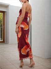 Strapless Floral Print Midi Dress with Slight Stretch