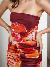 Strapless Floral Print Midi Dress with Slight Stretch