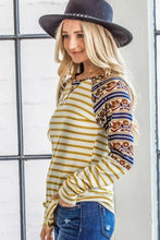 Stripe Ethnic Print Raglan Long Sleeve Shirt for Women Woman T Shirts