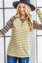 Stripe Ethnic Print Raglan Long Sleeve Shirt for Women Woman T Shirts