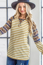 Stripe Ethnic Print Raglan Long Sleeve Shirt for Women Woman T Shirts