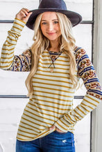 Stripe Ethnic Print Raglan Long Sleeve Shirt for Women Woman T Shirts