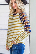 Stripe Ethnic Print Raglan Long Sleeve Shirt for Women Woman T Shirts