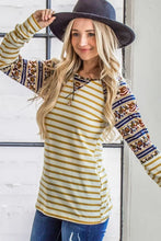 Stripe Ethnic Print Raglan Long Sleeve Shirt for Women YELLOW Woman T Shirts
