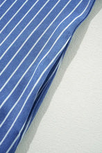 Stripe Frilly Split Neck Shirred Ruffle Sleeve Short Shift Dress Casual Dresses