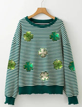 Stripe Lucky Clover Drop Shoulder Sweatshirt Woman Sweatshirts