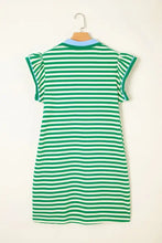 Stripe Print Contrast Collar Split Neck Flutter Sleeve Dress Woman Dress