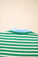 Stripe Print Contrast Collar Split Neck Flutter Sleeve Dress Woman Dress