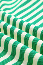 Stripe Print Contrast Collar Split Neck Flutter Sleeve Dress Woman Dress