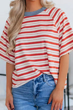Stripe Print Contrast Short Sleeve T Shirt for Women