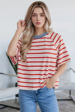 Stripe Print Contrast Short Sleeve T Shirt for Women