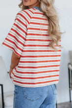 Stripe Print Contrast Short Sleeve T Shirt for Women