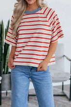 Stripe Print Contrast Short Sleeve T Shirt for Women