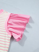 Pink ruffled short sleeve on a striped top from stripe ruffled short sleeve patchwork blouse collection