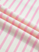 Pink and white striped textured fabric with raised dotted pattern for stripe ruffled short sleeve patchwork blouse