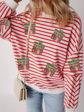 Red and white striped sweatshirt with festive sequin christmas gift patches machine wash safe stripe sequin christmas