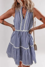 Stripe Sleeveless Notched Ric Rac Mini Dress Casual Dresses