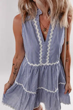 Stripe Sleeveless Notched Ric Rac Mini Dress Casual Dresses
