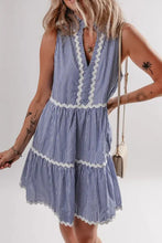 Stripe Sleeveless Notched Ric Rac Mini Dress Casual Dresses