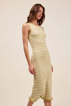 Stripe Sleeveless Sweater Maxi Dress with Ruffled Hem