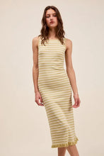 Stripe Sleeveless Sweater Maxi Dress with Ruffled Hem