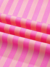 Stripe split neck ruffled summer blouse in fuchsia and blush pink striped fabric with soft smooth texture