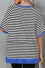 Striped Blue Trim Womens T Shirt Polyester Elastane Blend