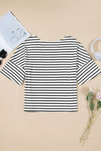 Striped Boatneck Short Sleeve T Shirt for Women