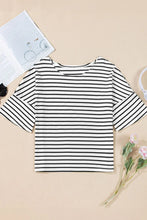 Striped Boatneck Short Sleeve T Shirt for Women