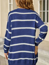 Navy blue white striped knit cardigan dress relaxed fit slightly stretchy