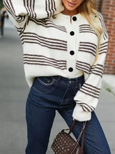 Cozy off-white black striped knit cardigan machine wash cold