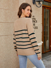 Striped Button Front Cardigan Long Sleeve Knit Sweater for Women