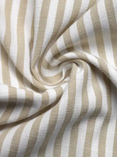 Beige and white striped linen wide leg jumpsuit fabric