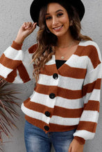 Striped Button Up Long Sleeve Sweater Woman Outerwear