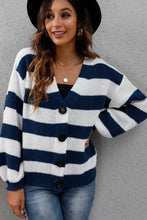Striped Button Up Long Sleeve Sweater Woman Outerwear