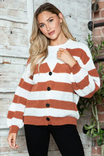 Striped Button Up Long Sleeve Sweater Woman Outerwear